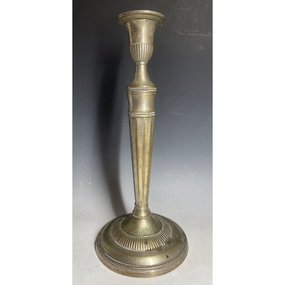 12" Antique Silverplated Brass Art Deco Silver Plate Candlestick Holder Candle - Picture 3 of 13